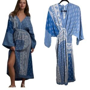 By Anthropologie Indigo Blue Dolman Sleeve Gauzy Flowy Midi Dress One Size